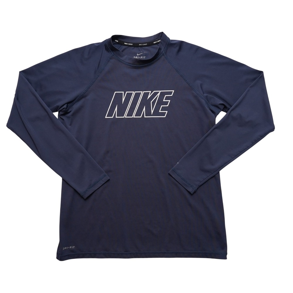 Nike Rash Guard Mens Large Blue Long Sleeve UPF 40+ Dri-FIT Swim Shirt NESS9383